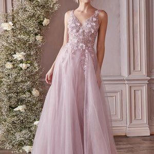 MAUVE PROM PARTY EVENING FORMAL LACE FLORAL A-LINE DRESS CD0181